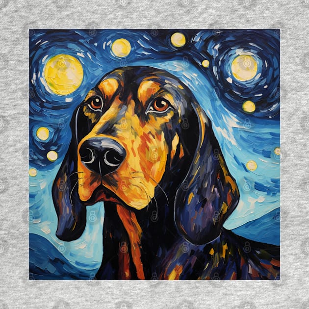 Black and Tan Coonhound Painted in Starry Night style by NatashaCuteShop